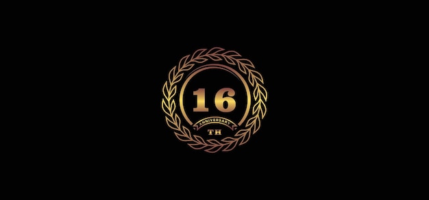 16st anniversary logo with ring and frame gold color and black background