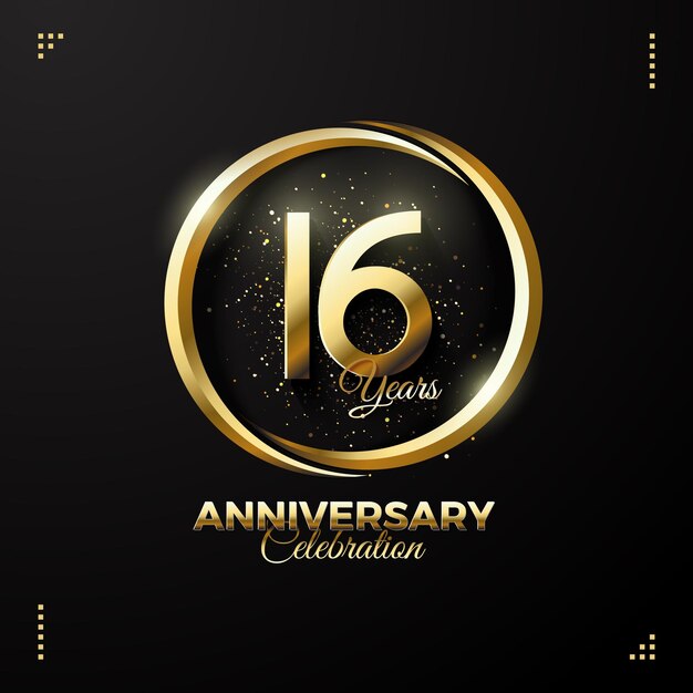 16th anniversary background with gold numbers and rings