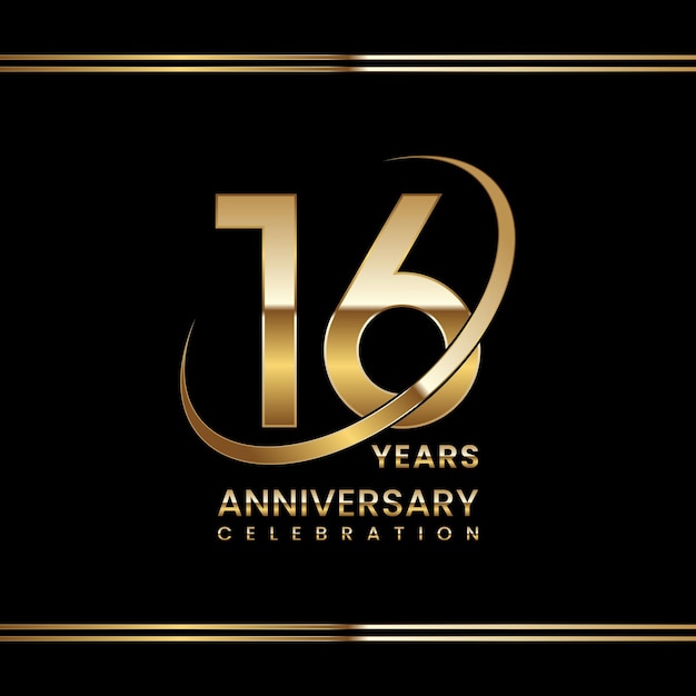 16th anniversary celebration anniversary logo design with golden ring logo vector template