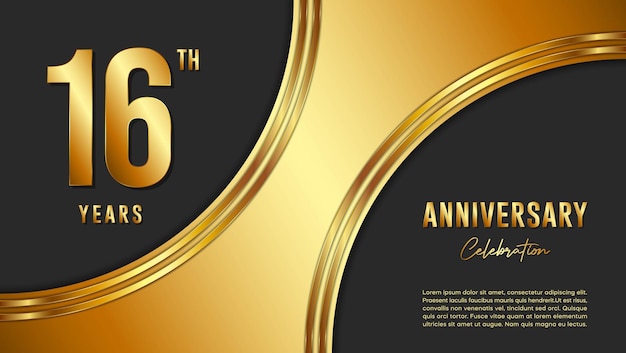 16th Anniversary Celebration template design with gold background and numbers Vector Template