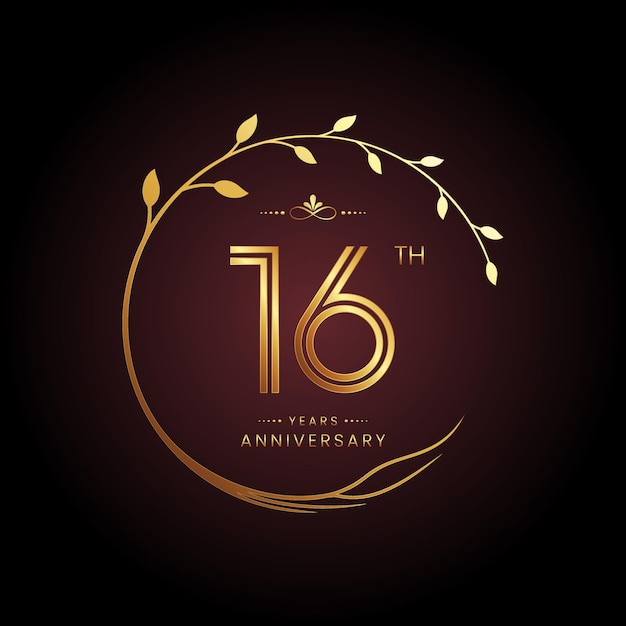 16th anniversary logo design with a golden number and circular tree concept