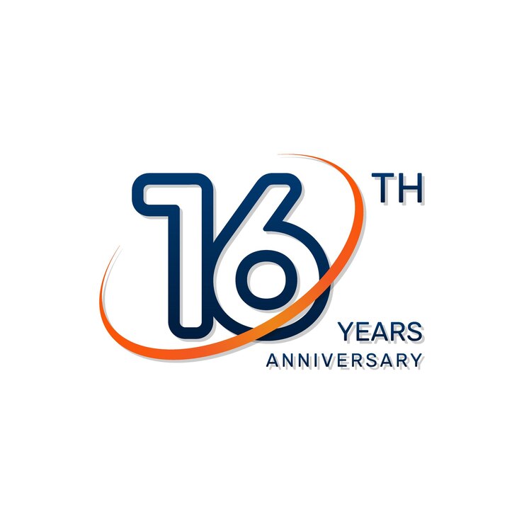 वेक्टर 16th anniversary logo with blue numbers and an orange ring in simple and luxury style