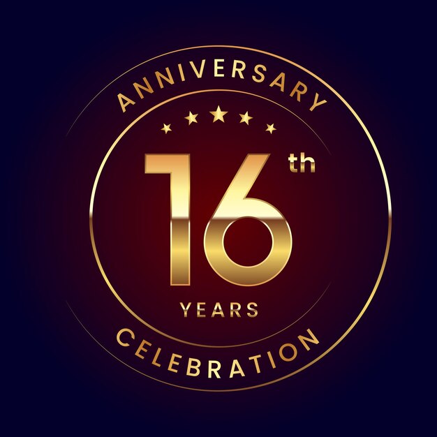 16th Anniversary template design with gold color ring and numbers Logo Vector Template