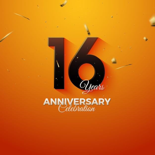 16th anniversary with finely shaded numbers on an orange background