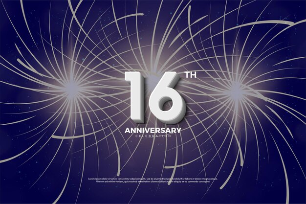 숫자 뒤에 불꽃이있는 16 주년
