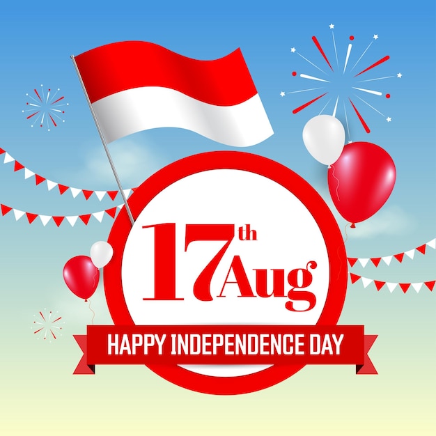 17 augustus Indonesië Happy Independence Day wenskaart Wuivende Indonesische vlag