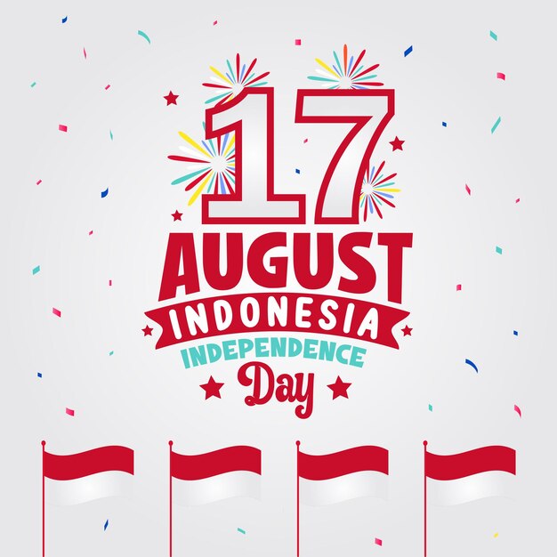 17 augustus Indonesië Onafhankelijkheidsdag met wenskaart Achtergrond met Indonesische vlag premium