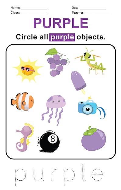 17すべての紫色のオブジェクトを丸で囲みます