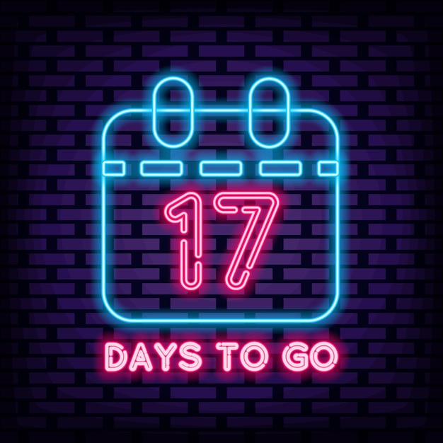 17 Days To Go Badge in neon style Glowing with colorful neon light Announcement neon signboard