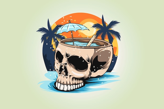 17.summer skull with beauty view background t-shirt