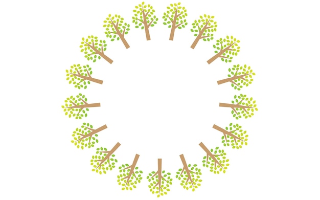 Vector 17 trees arranged in a circle with copy space in the middle an image of nature and ecology