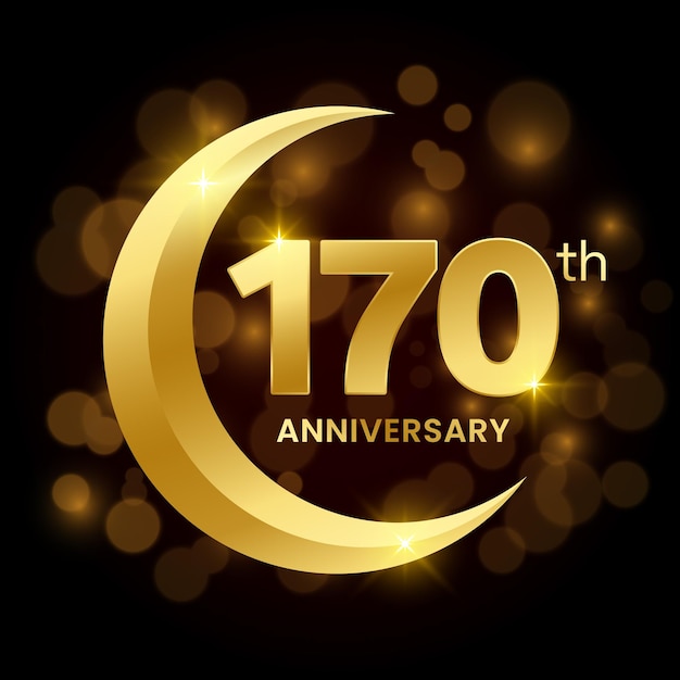 170e verjaardag sjabloonontwerp met gouden halve maan concept Logo Vector Template