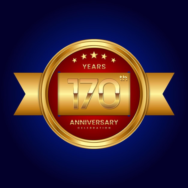 170th Anniversary logo with badge style Anniversary logo with golden color and ribbon Logo Vector