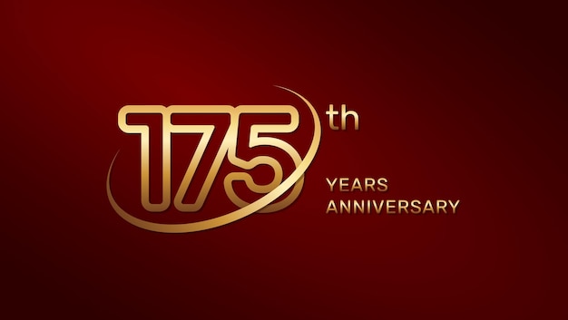 Vector 175th anniversary logo design in gold color isolated on a red background