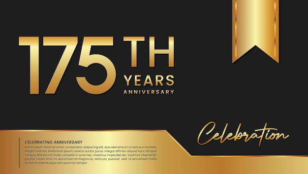 175th anniversary template design in gold color isolated on a black and gold background