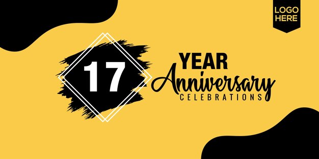 17e jaar verjaardag viering ontwerp met zwarte borstel en gele kleur vector ontwerp