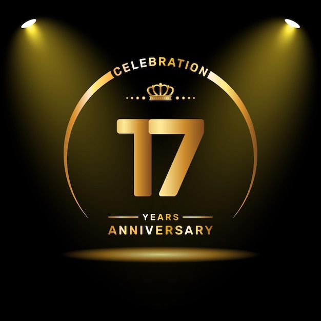 황금 숫자와 반지가 있는 17주년 기념 로고