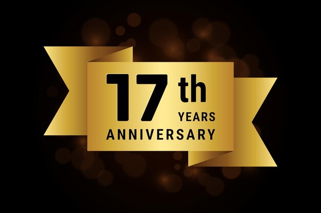 17th anniversary celebration template design with gold ribbon Logo vector illustration