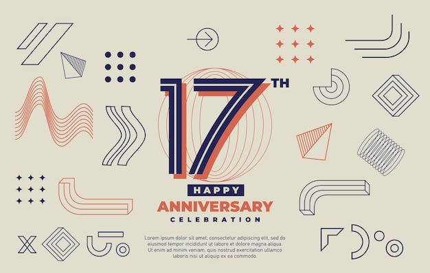 Vector 17th anniversary celebration with abstract geometric shapes background