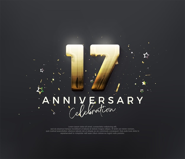 17th anniversary celebration with shiny gold numbers on a black background