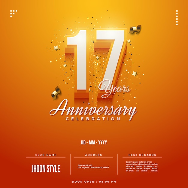 Invito per il 17° anniversario su sfondo arancione