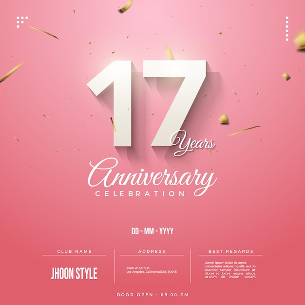 날짜와 장소 이름이 있는 17주년 초대장