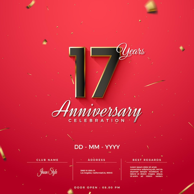 17th anniversary invitation with numbers and red background