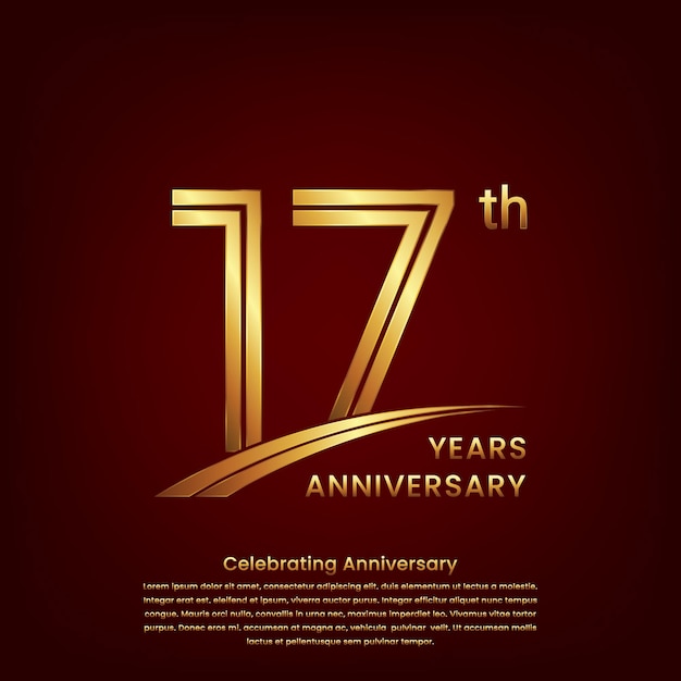 17th Anniversary logo with double line concept design Golden number for anniversary celebration event Logo Vector Template