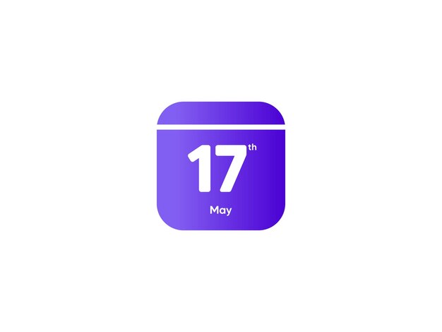 Vector 17th may calendar date month icon with gradient color flat design style vector illustration