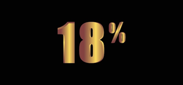 18 percent on black background 3D gold isolated vector image