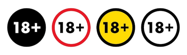 18 plus vector icons set Under 18 not sign Number eighteen circle