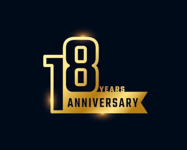 18 Year Anniversary Celebration with Shiny Outline Number Golden Color Isolated on Dark Background