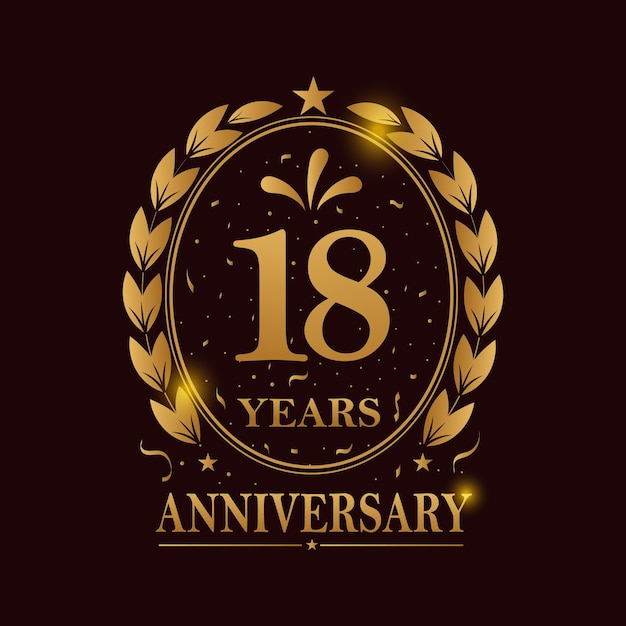 18 Years Anniversary celebration Golden Color Vector Template festive illustration