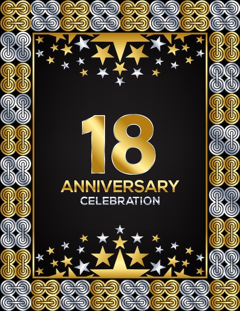 Vector 18 years anniversary day luxury gold or silver color mixed design company or wedding used