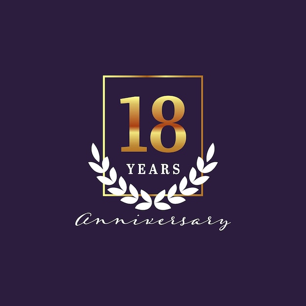 18 years anniversary gold emblem logo design