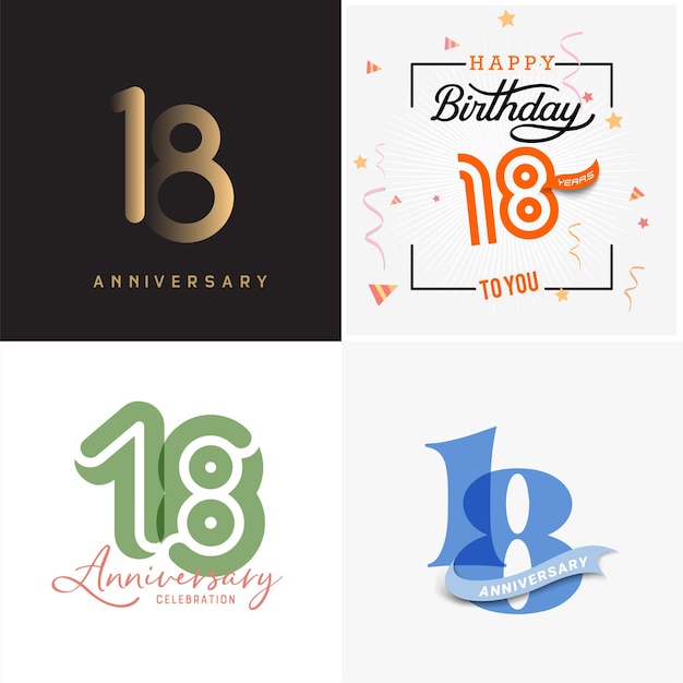 18 years anniversary vector number icon birthday anniversary design