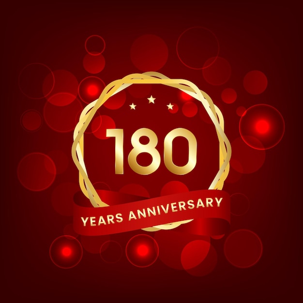 180 years anniversary Anniversary template design with gold number and red ribbon design for event invitation card greeting card banner poster flyer book cover and print Vector Eps10