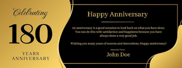 Vector 180 years anniversary a banner speech anniversary template with a gold background combination of black and text that can be replaced