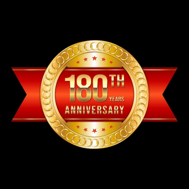 180th anniversary emblem design with gold color and red ribbon Logo Vector Template Illustration