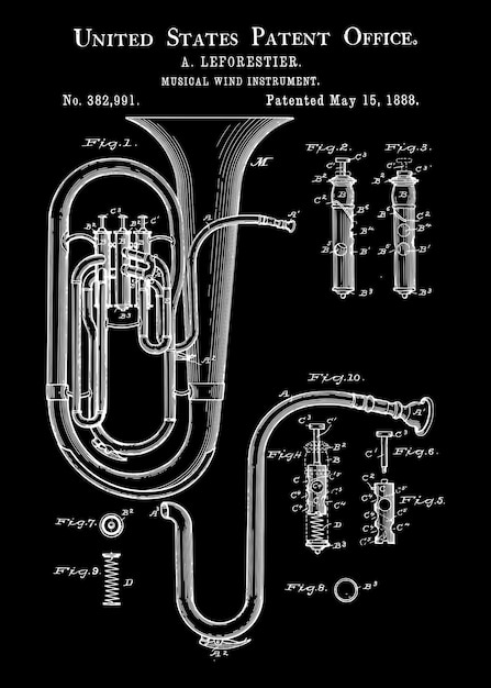 Vettore 1888 brevetto strumento musicale a vento