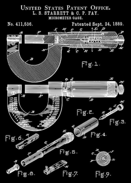 Vector 1889 vintage micrometer gage patent