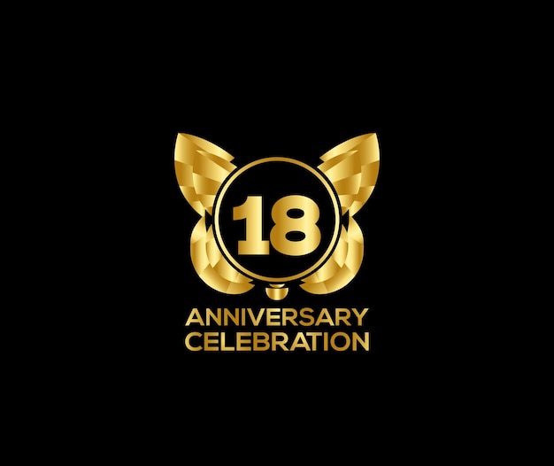 18e verjaardag viering dag met gouden kleur Licht helder modern logo Ontwerp element