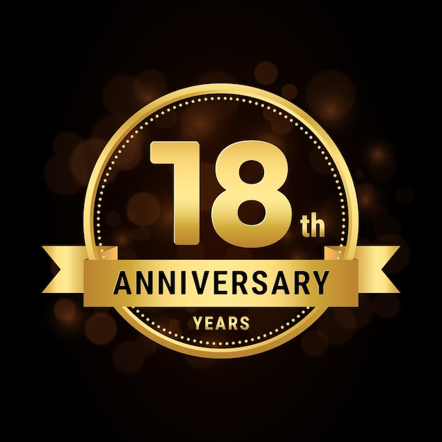 18th anniversary anniversary celebration template design with gold ribbon Logo vector illustration