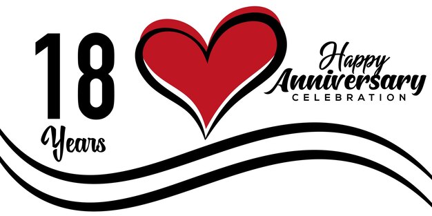 18th anniversary Celebration  logo lovely red heart  abstract vector design template illustration.