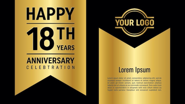 18th Anniversary Celebration template design concept with golden ribbon Vector Template