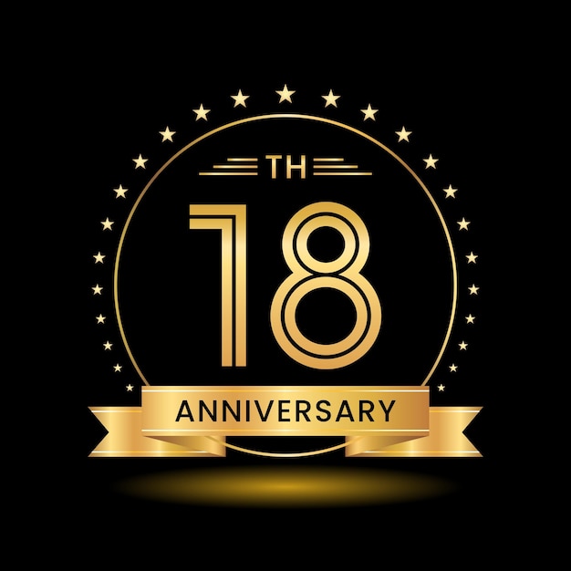 18 周年記念ロゴ デザイン ゴールデン ナンバー コンセプト デザイン ライン アート スタイル ロゴ ベクター テンプレート