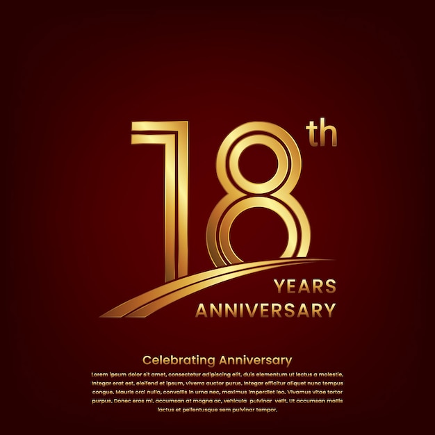 18th Anniversary logo with double line concept design Golden number for anniversary celebration event Logo Vector Template