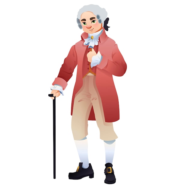 Vector 18th century english noble man cartoon character rococo man 19th century old town fashion renaissanc