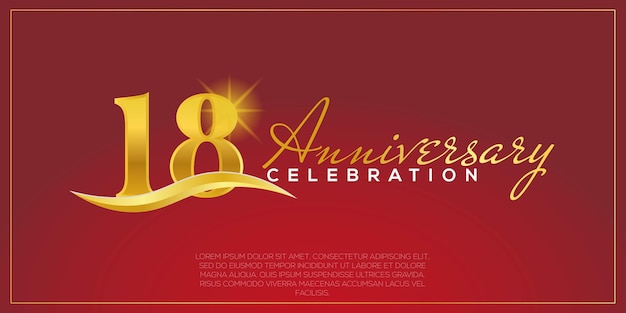 18th years anniversary, vector design for anniversary celebration with gold and red colour.