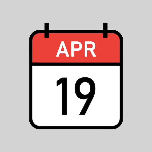 19 april rode en witte kleur kalenderpagina met zwarte omtrek kalender datum vectorillustratie